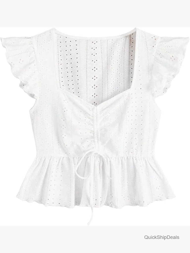 Ruffle Hem Cap Sleeve Sweetheart Neck Blouse Top